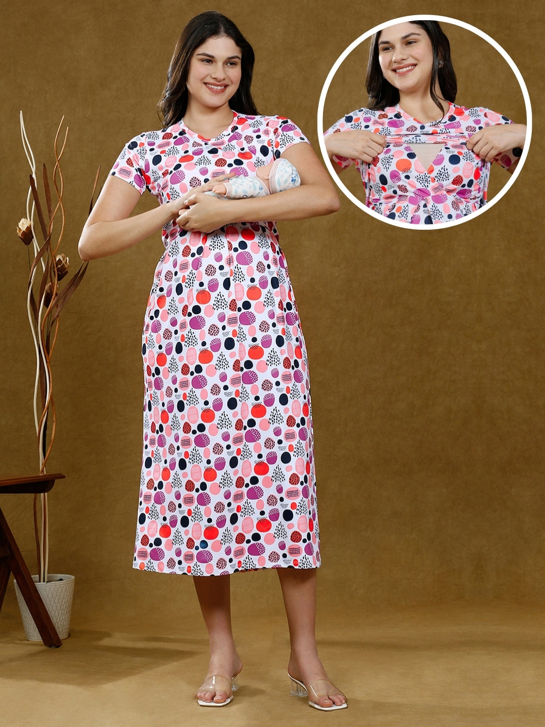 FASHIONABLE ZIPLESS MATERNITY DRESS WITH POCKETS
