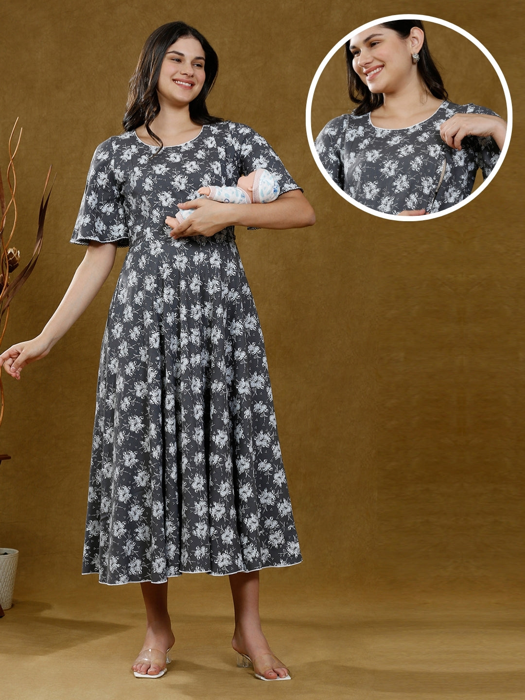 FASHIONABLE MATERNITY FLARE KURTA WITH POCKET