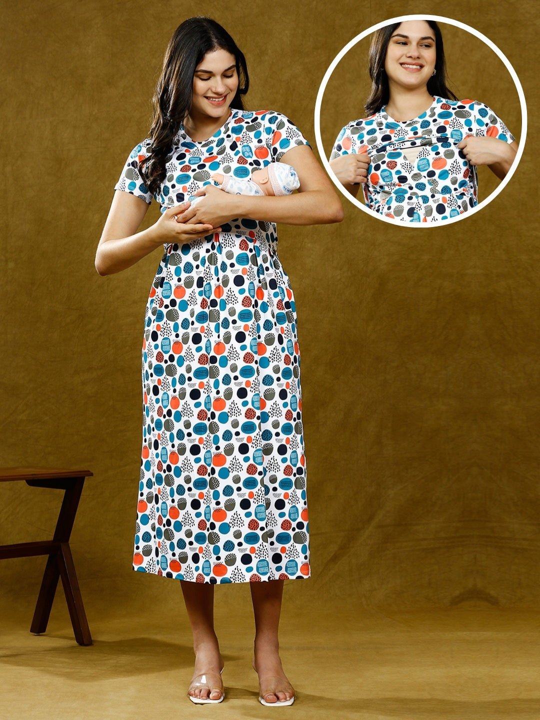 FASHIONABLE ZIPLESS FEEDING DRESS WITH POCKETS