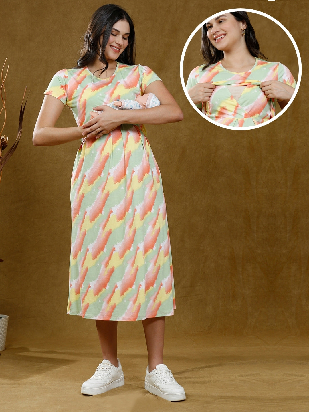 TRENDSETTING ZIPLESS MATERNITY DRESS WITH POCKETS