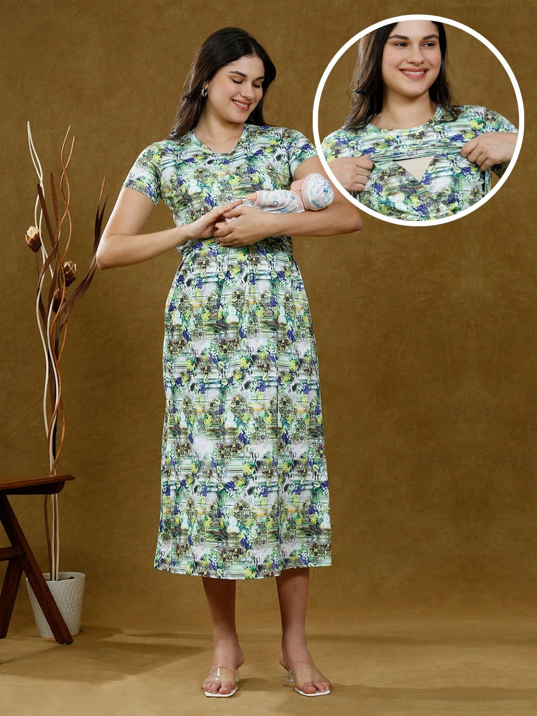 TRENDSETTING ZIPLESS NURSING DRESS WITH POCKETS