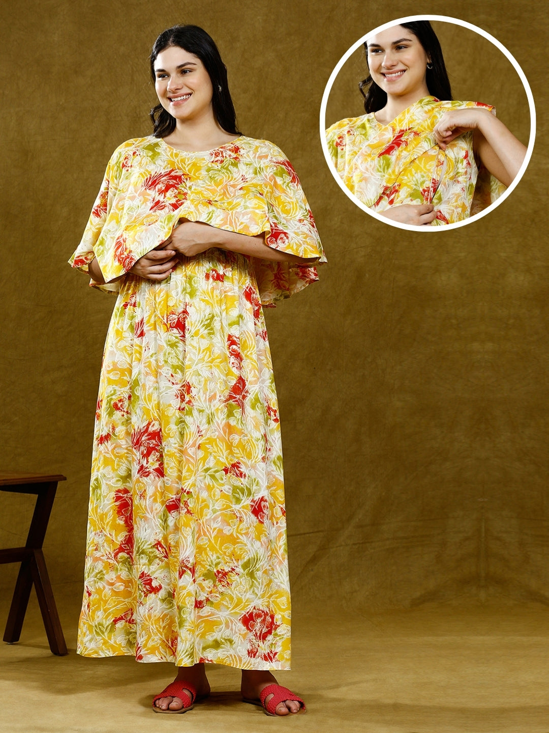 STYLISH MATERNITY PONCHO GOWN WITH ATTACHED CAPE