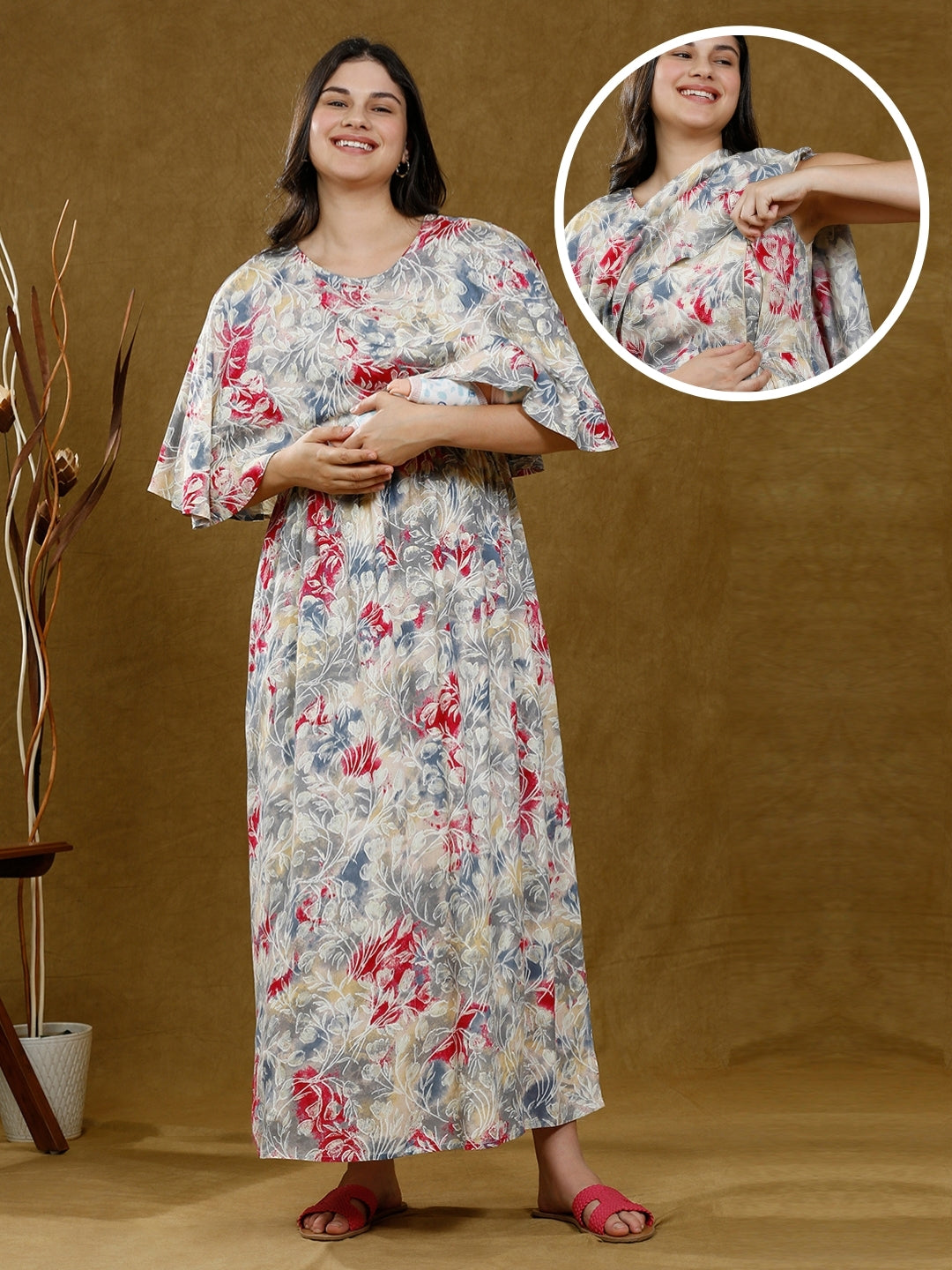 STYLISH PREGNANCY PONCHO GOWN WITH ATTACHED CAPE