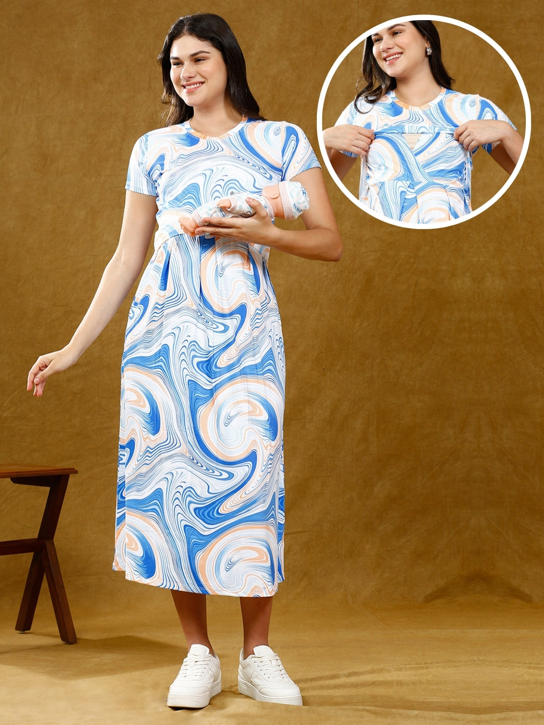 STYLISH ZIPLESS MATERNITY DRESS WITH POCKETS