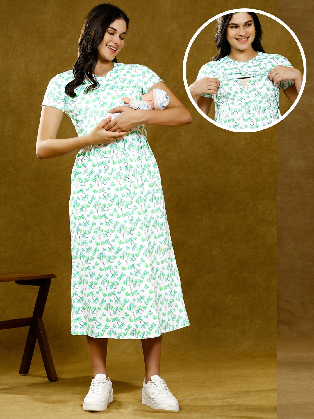 ENHANCE IN ZIPLESS MATERNITY DRESS WITH POCKETS