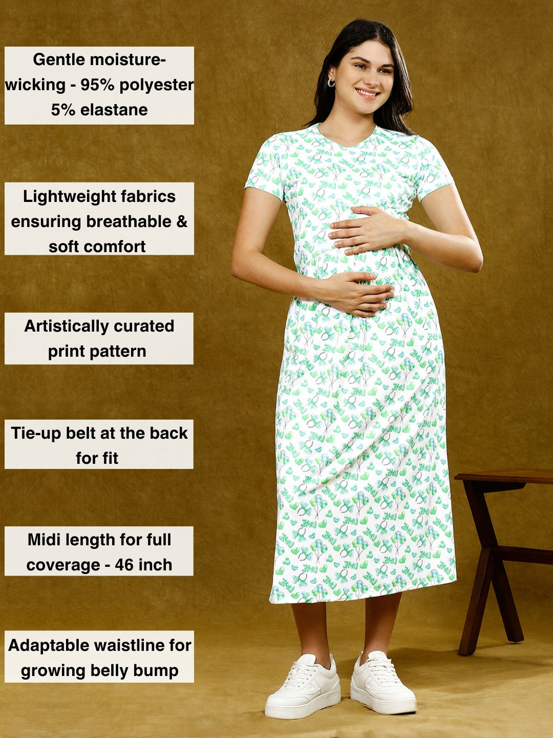 ENHANCE IN ZIPLESS MATERNITY DRESS WITH POCKETS