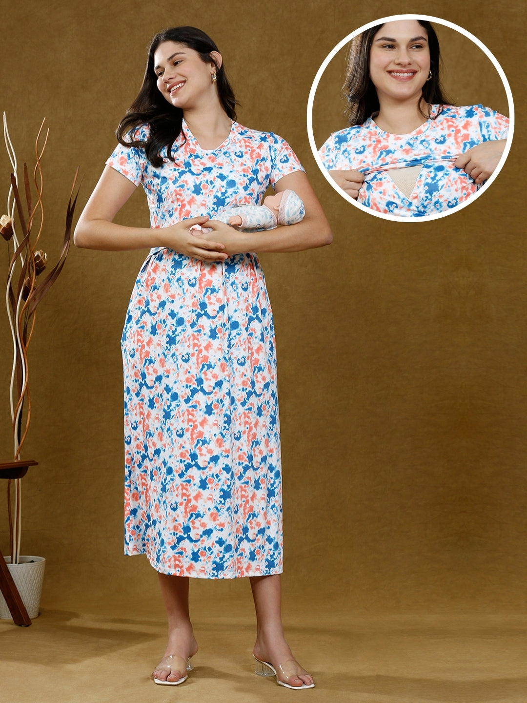STYLISH ZIPLESS NURSING DRESS WITH POCKETS