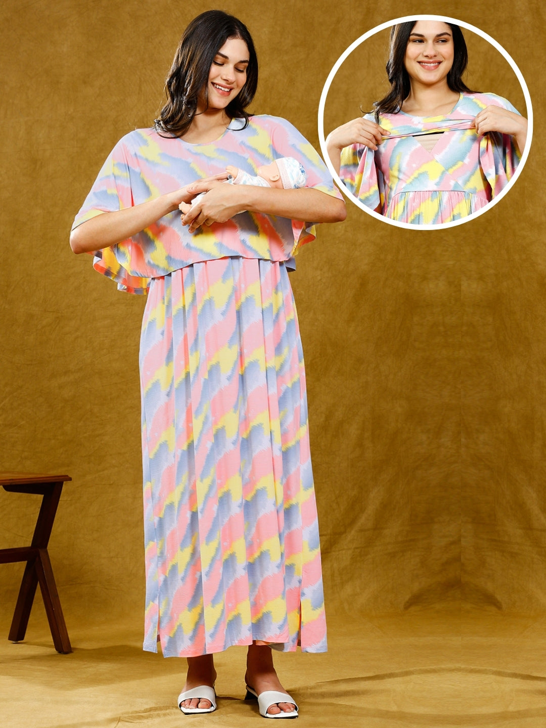 ELEVATE TRENDY NURSING PONCHO DRESS