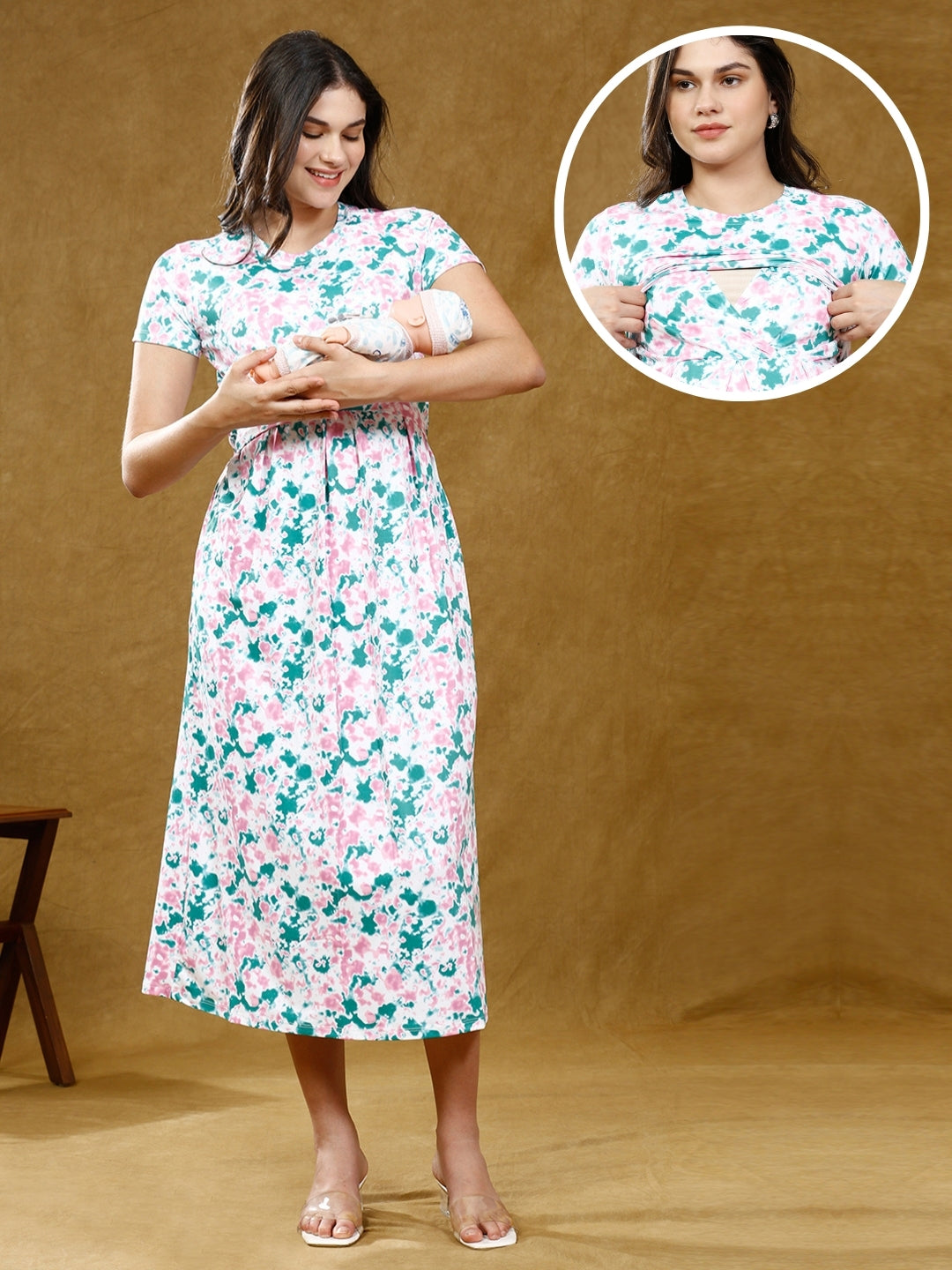 STYLISH ZIPLESS PREGNANCY DRESS WITH POCKETS