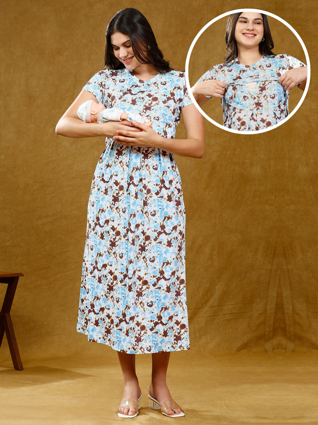 STYLISH ZIPLESS FEEDING DRESS WITH POCKETS