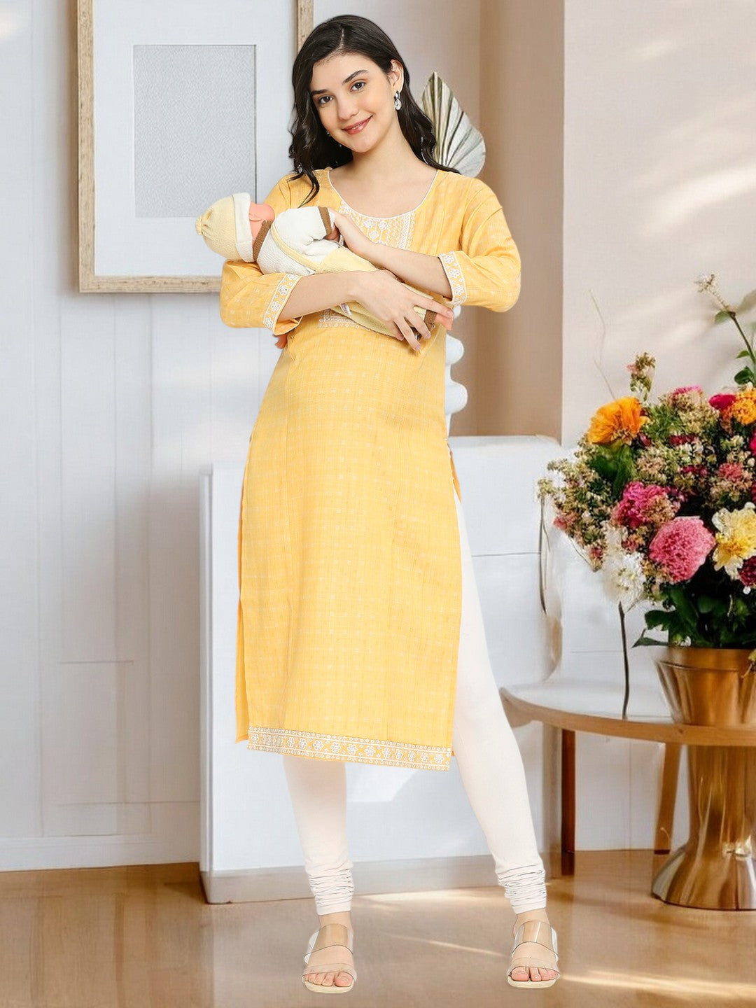 ETHNIC EMBROIDERED NURSING STRAIGHT KURTA