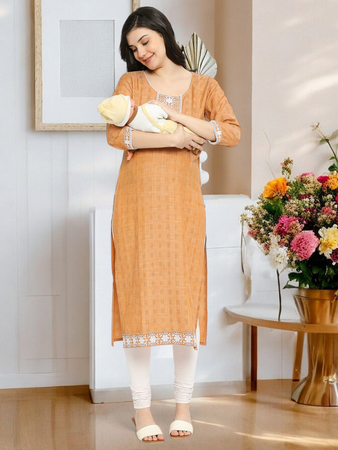 ETHNIC EMBROIDERED FEEDING STRAIGHT KURTA