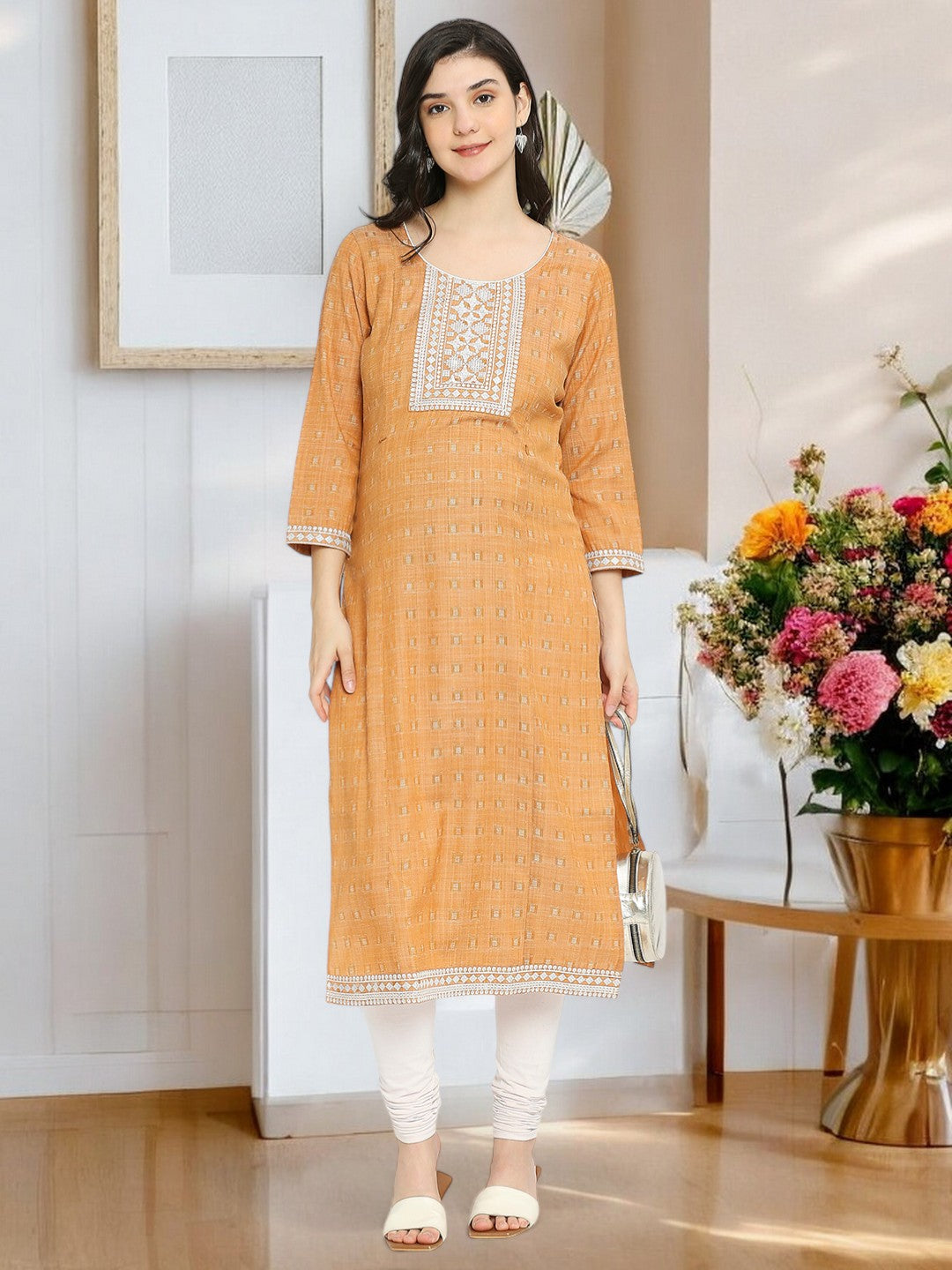 ETHNIC EMBROIDERED PREGNANCY STRAIGHT KURTA
