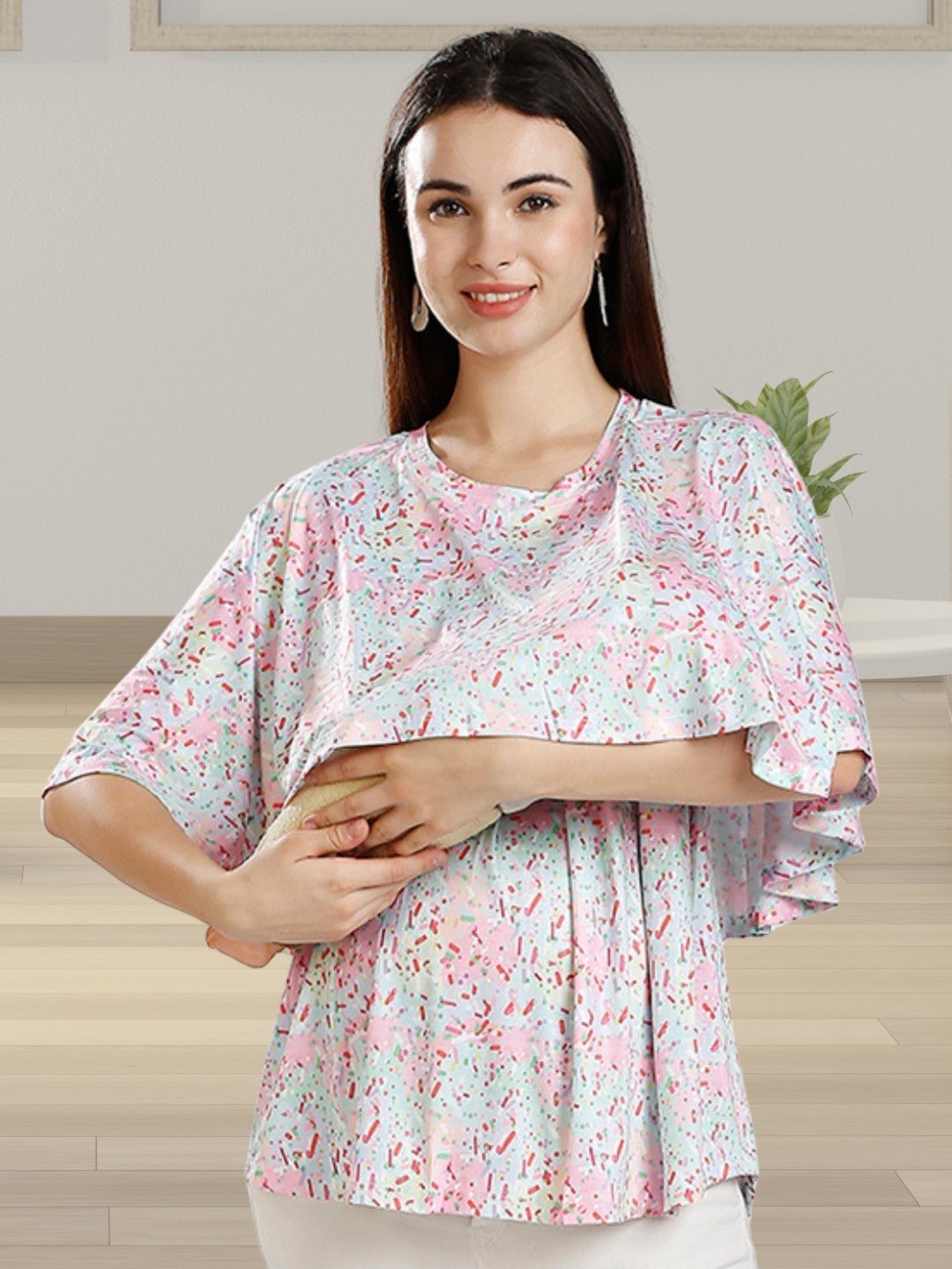 FASHIONABLE MATERNITY ZIPLESS TOP WITH NURSING COVER