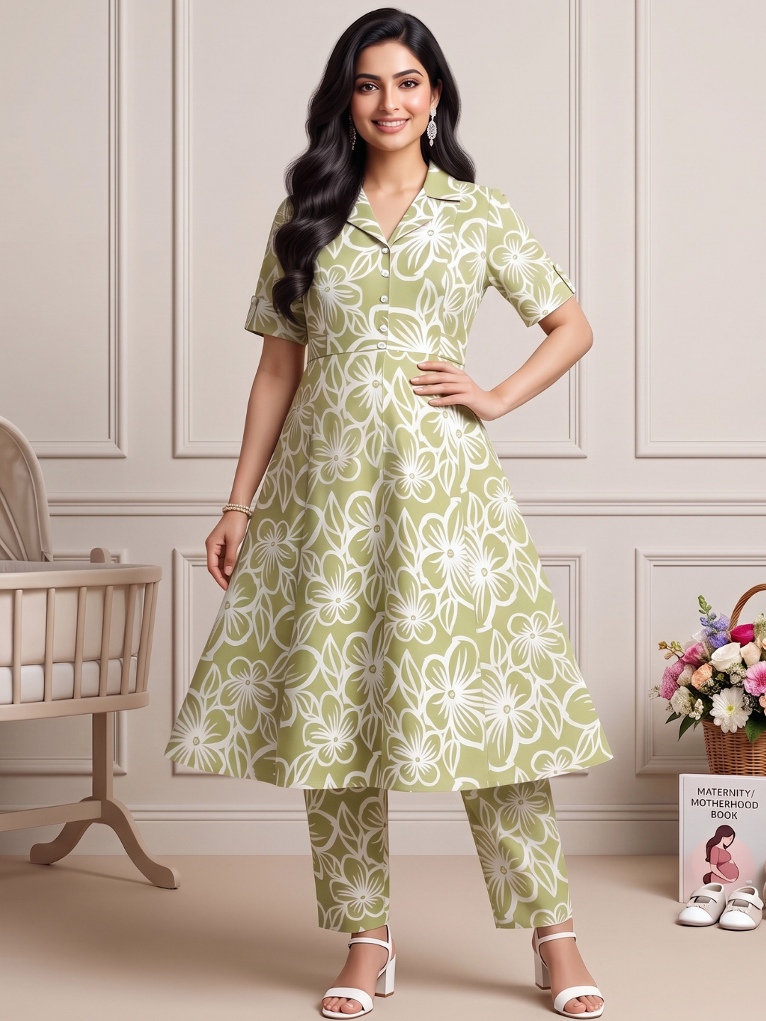 FASHIONABLE PREGNANCY FLARED COORD SET FOR WOMEN
