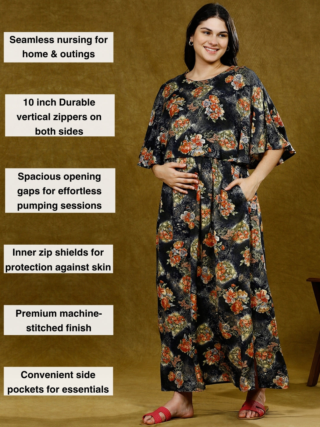 TRENDY NURSING PONCHO GOWN WITH ATTACHED CAPE