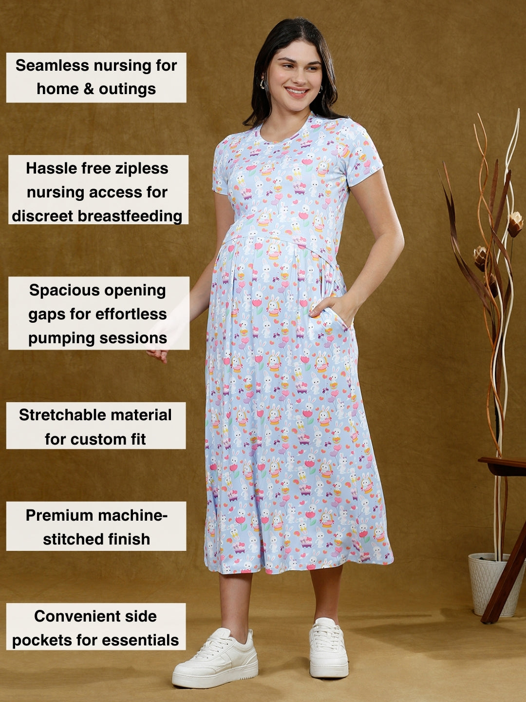 ADORN IN ZIPLESS MATERNITY DRESS WITH POCKETS