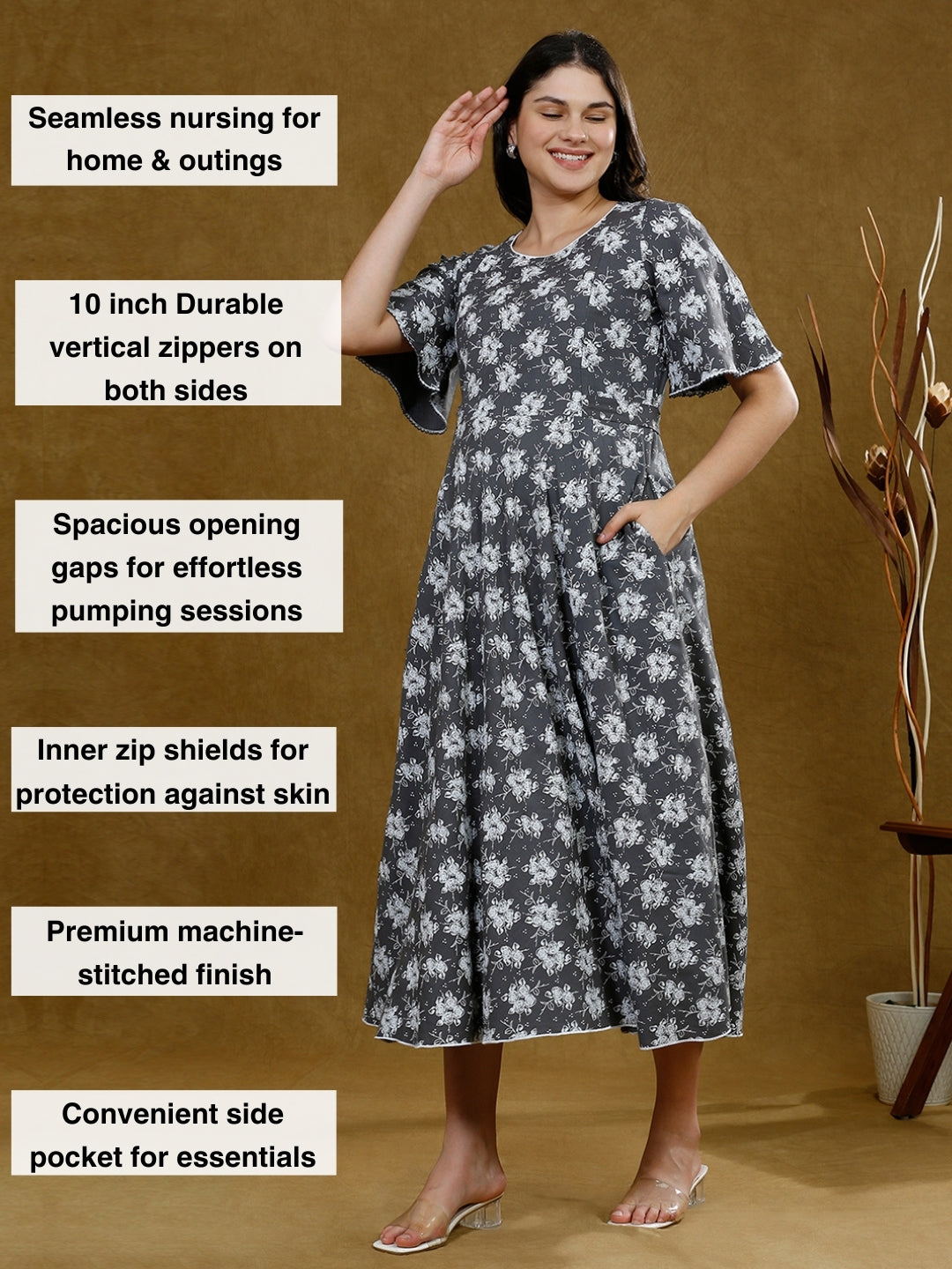 FASHIONABLE MATERNITY FLARE KURTA WITH POCKET