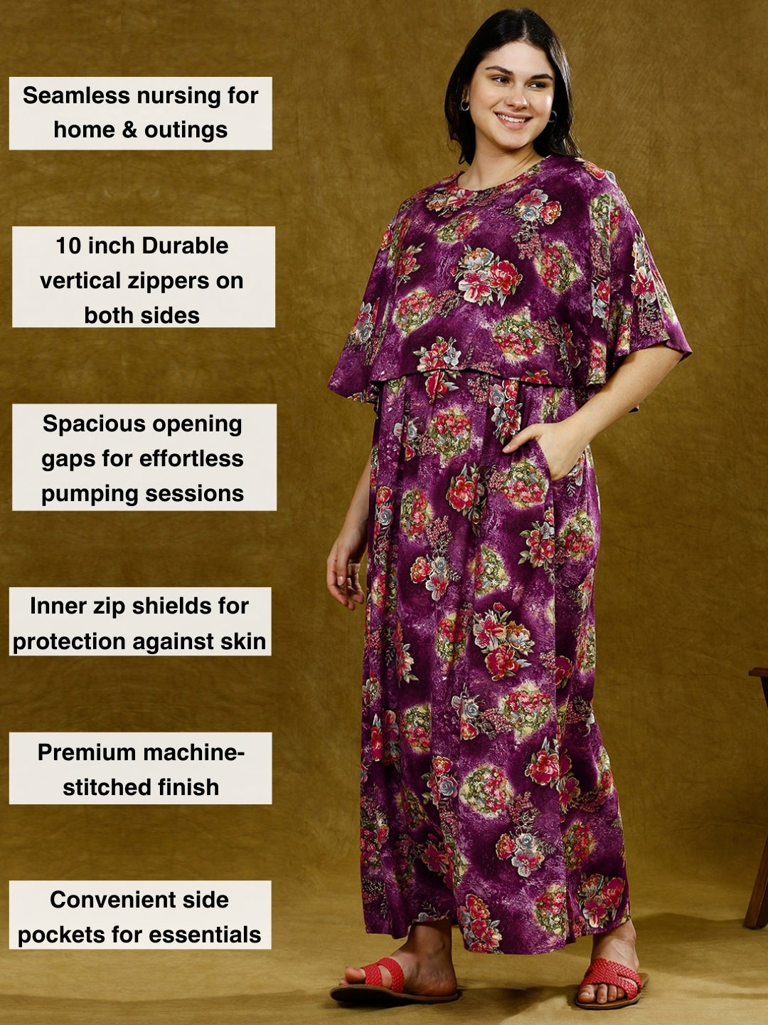 TRENDY FEEDING PONCHO GOWN WITH ATTACHED CAPE