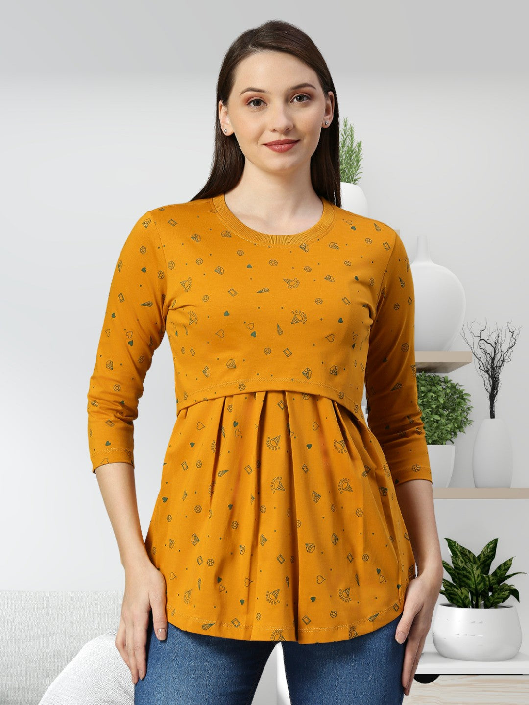 TRENDY COTTON PREGNANCY ZIPLESS TOP FOR WOMEN