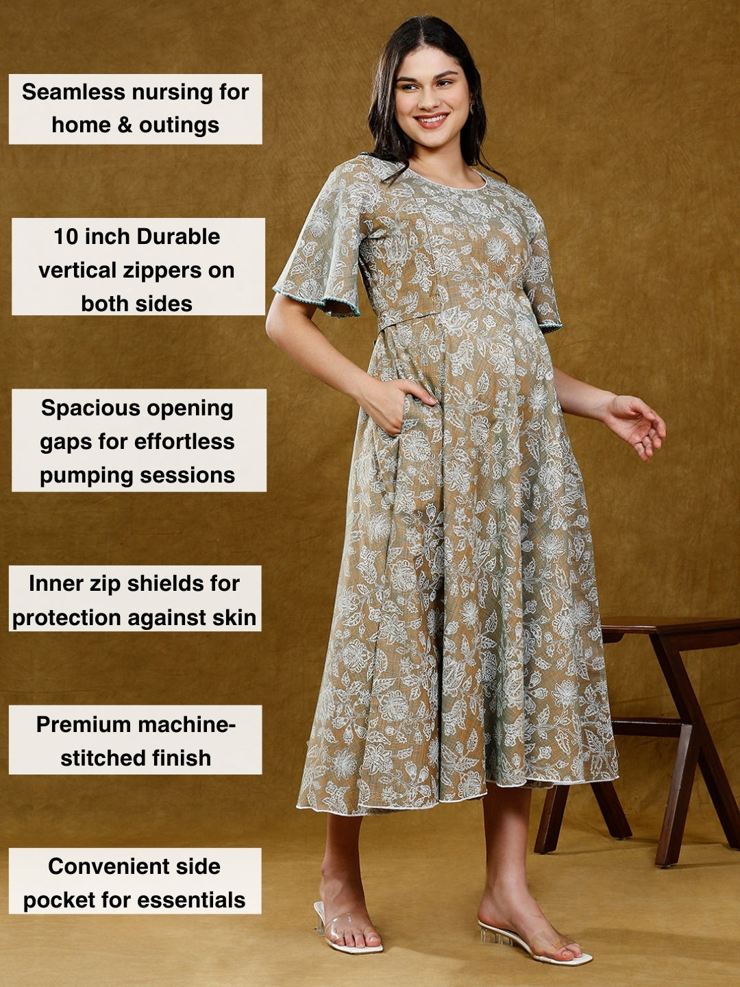 FASHIONABLE FEEDING FLARE KURTA WITH POCKET