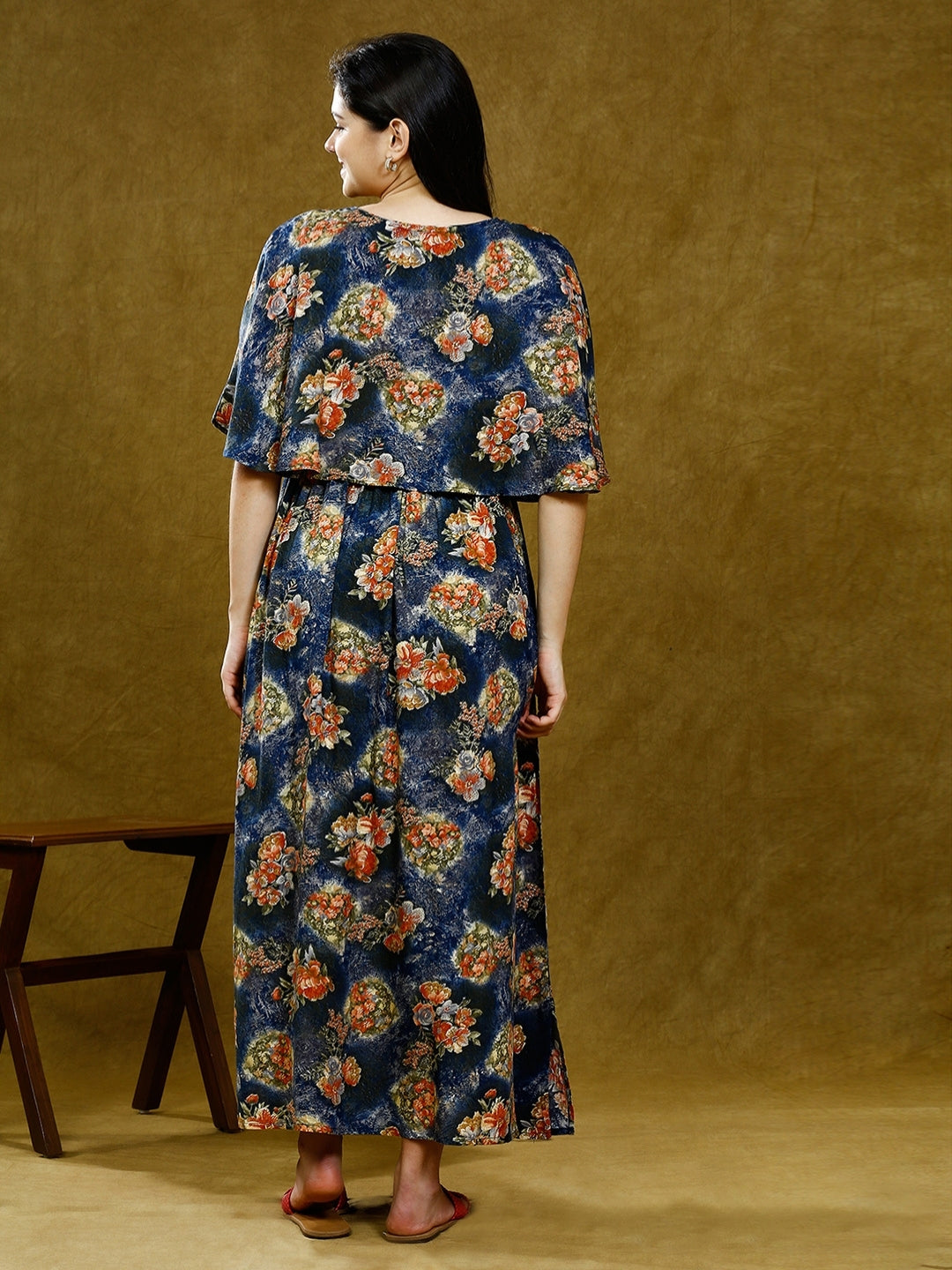 TRENDY MATERNITY PONCHO GOWN WITH ATTACHED CAPE