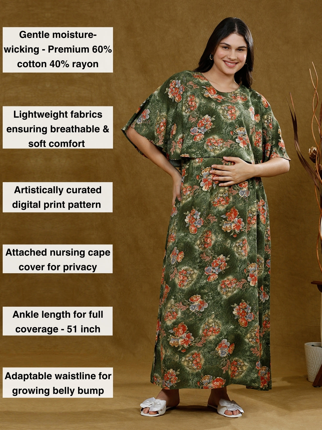 TRENDY PREGNANCY PONCHO GOWN WITH ATTACHED CAPE