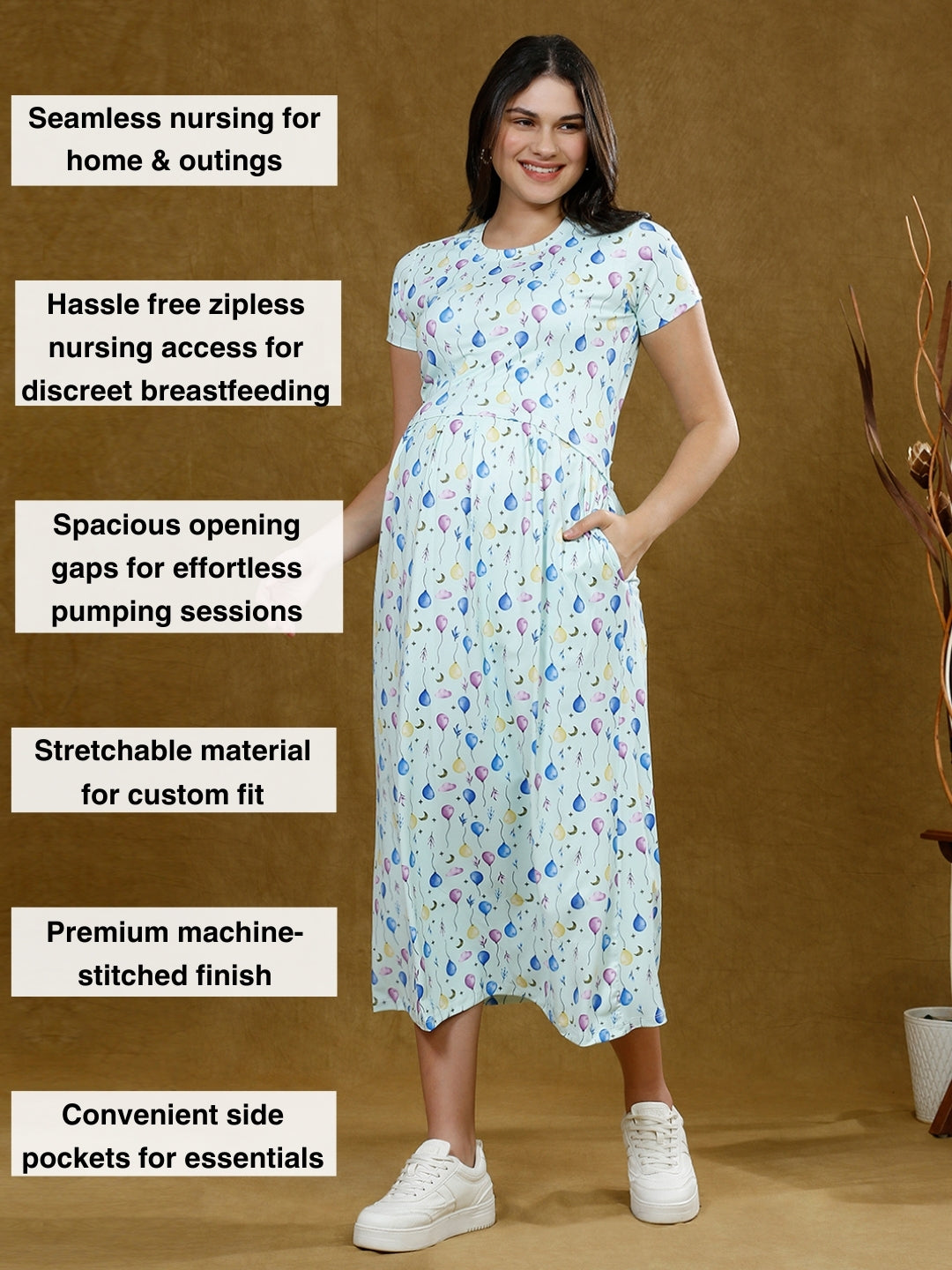 ADORN IN ZIPLESS PREGNANCY DRESS WITH POCKETS