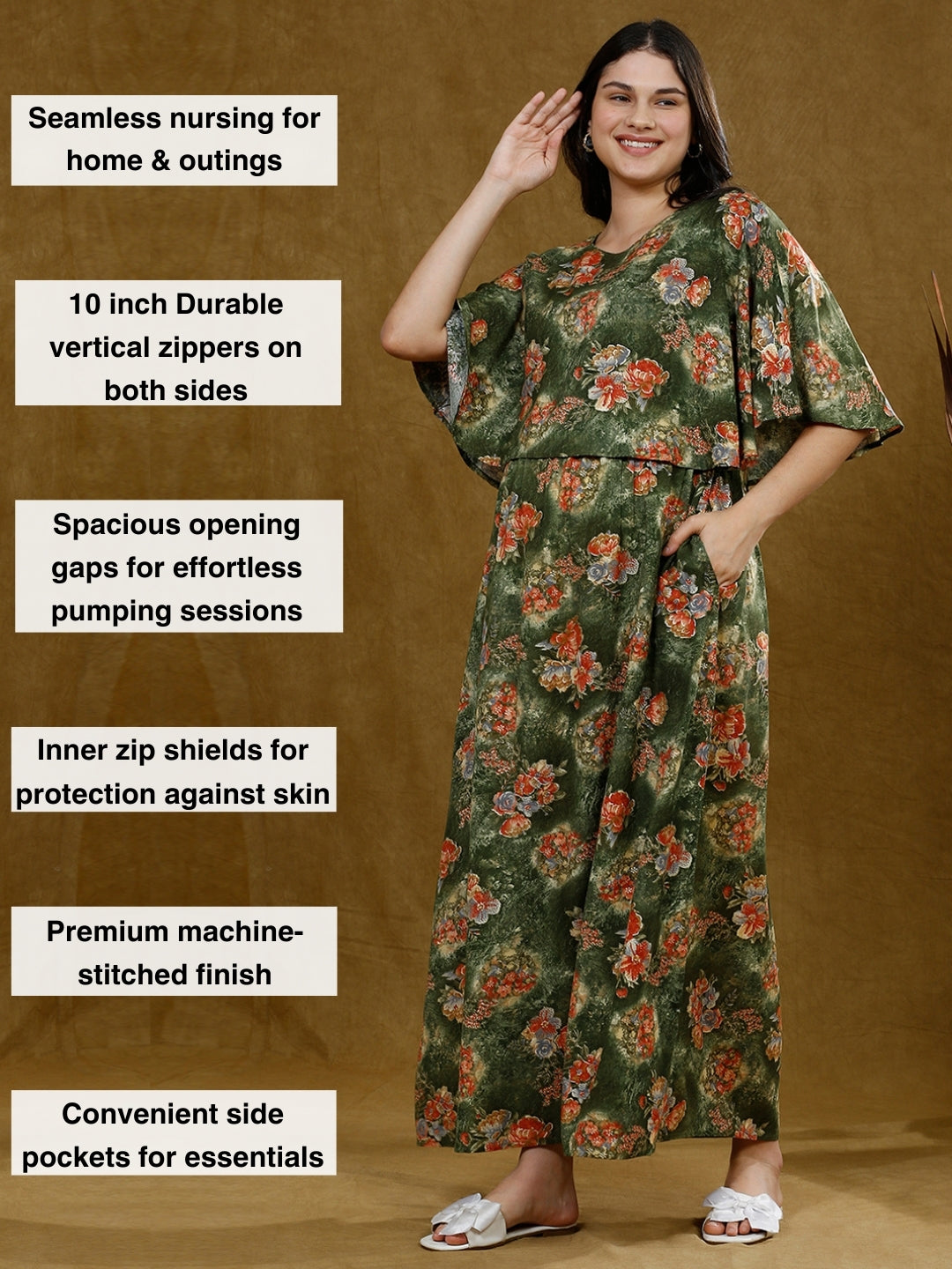 TRENDY PREGNANCY PONCHO GOWN WITH ATTACHED CAPE