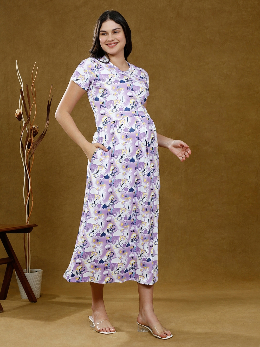 FASHIONABLE ZIPLESS PREGNANCY DRESS WITH POCKETS