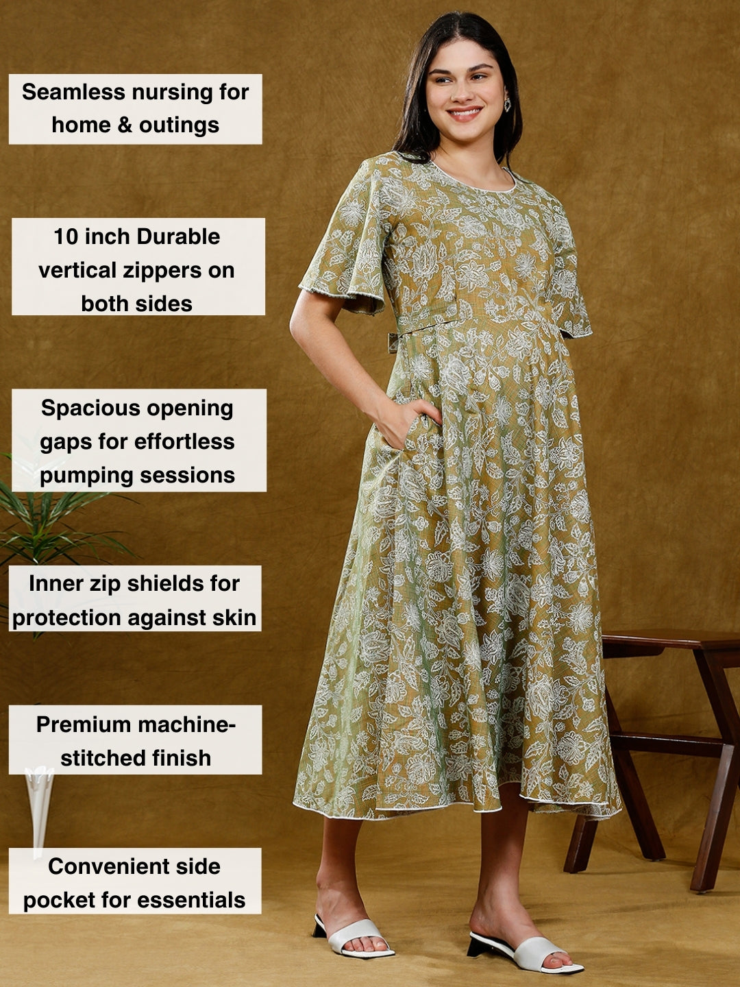 FASHIONABLE PREGNANCY FLARE KURTA WITH POCKET