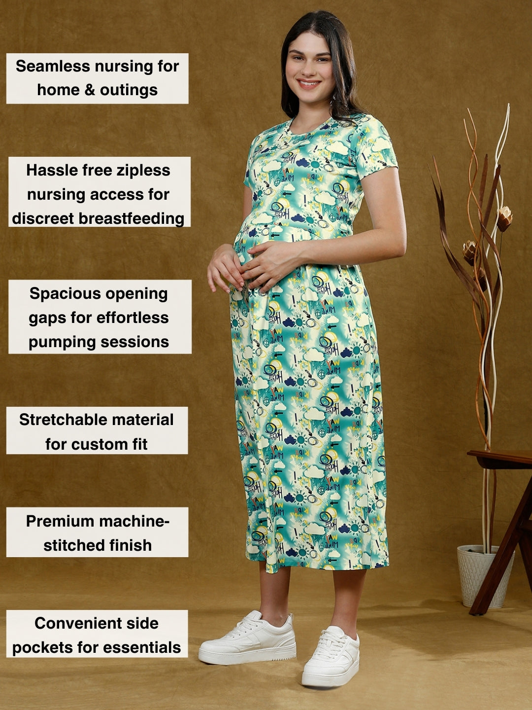 FASHIONISTA ZIPLESS MATERNITY DRESS WITH POCKETS