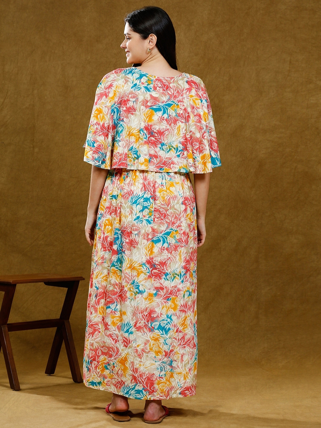 STYLISH FEEDING PONCHO GOWN WITH ATTACHED CAPE