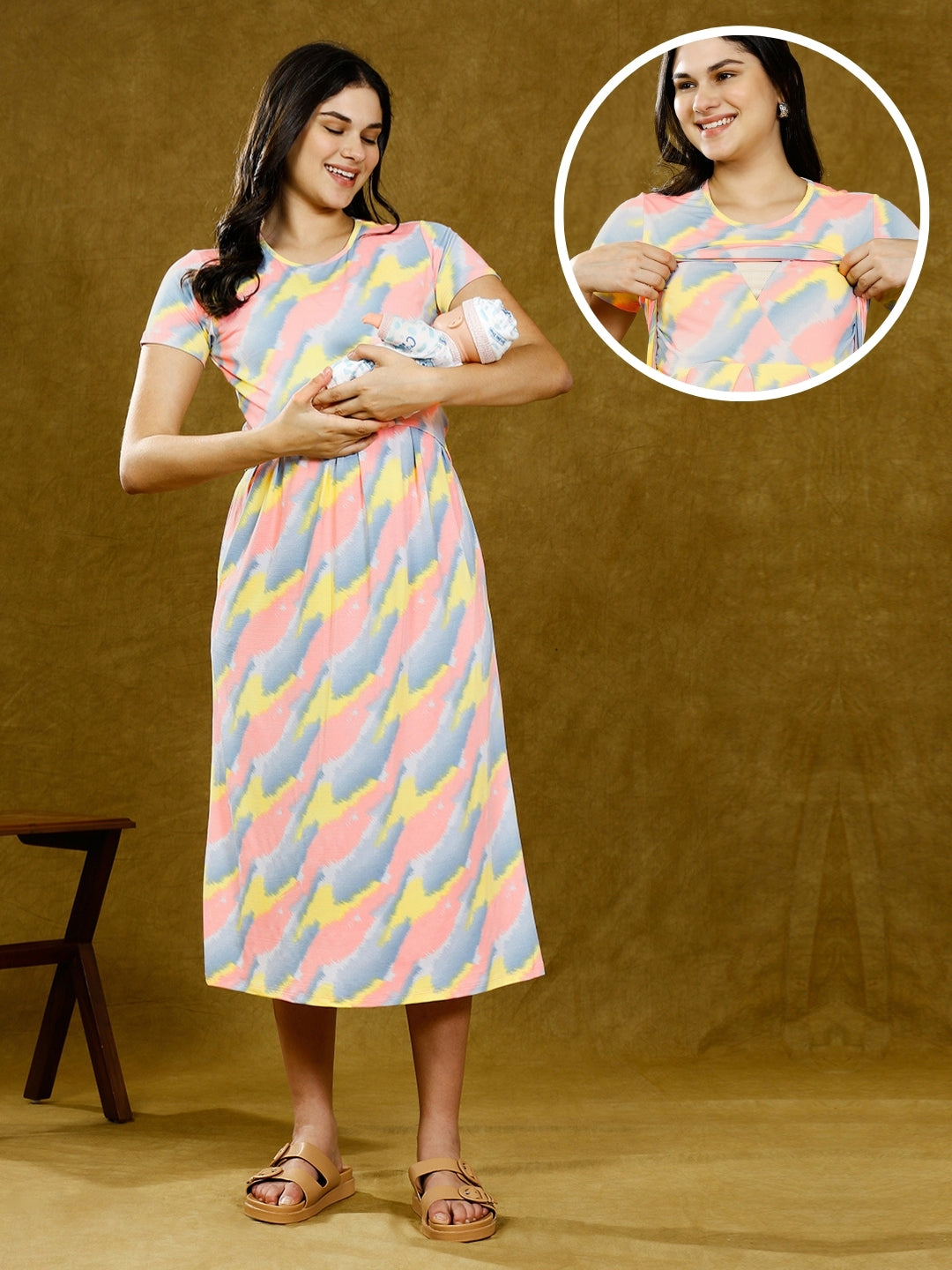 TRENDSETTING ZIPLESS FEEDING DRESS WITH POCKETS