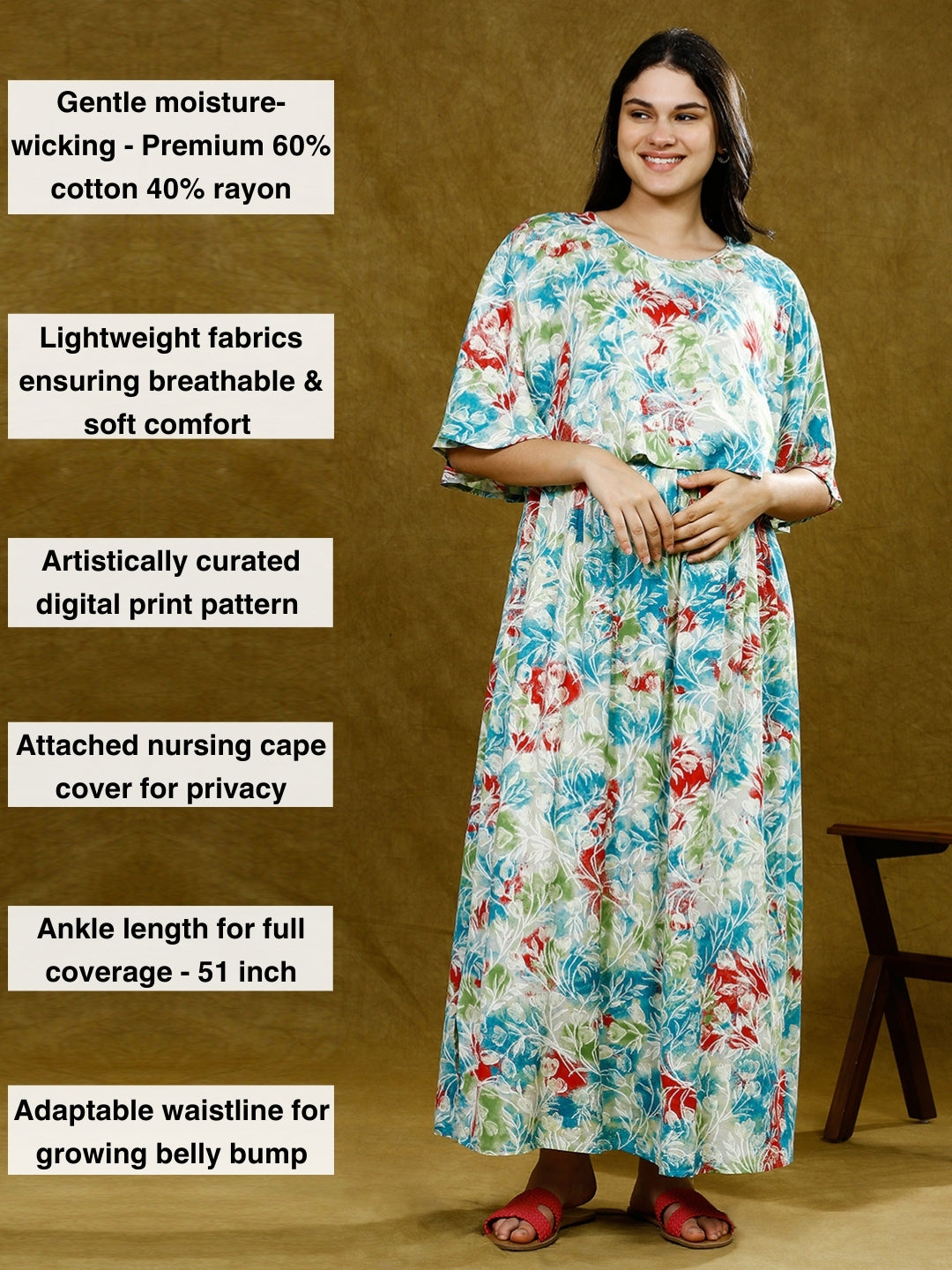 STYLISH NURSING PONCHO GOWN WITH ATTACHED CAPE