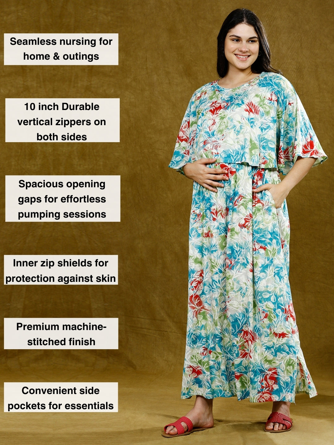 STYLISH NURSING PONCHO GOWN WITH ATTACHED CAPE