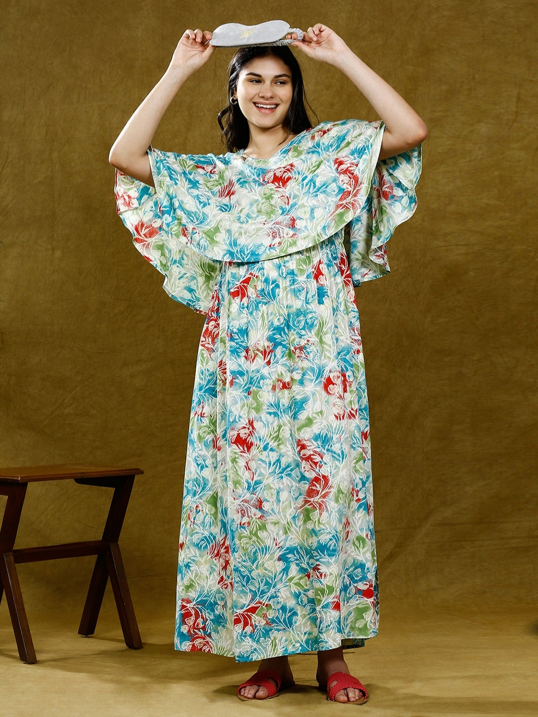 STYLISH NURSING PONCHO GOWN WITH ATTACHED CAPE