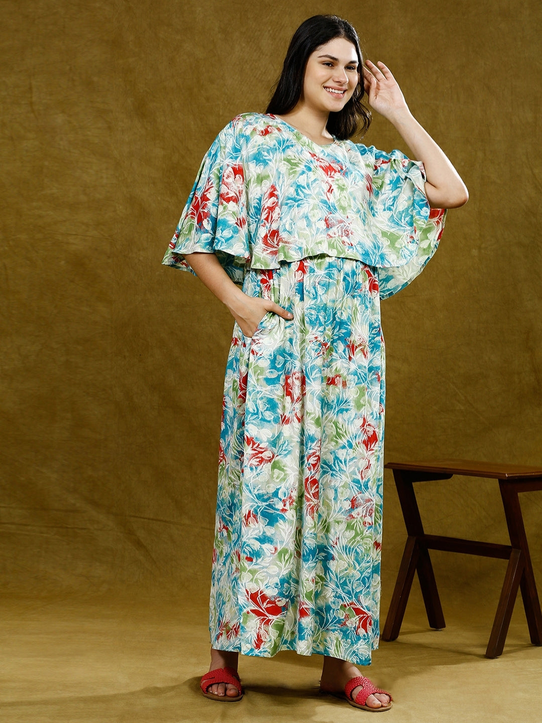 STYLISH NURSING PONCHO GOWN WITH ATTACHED CAPE