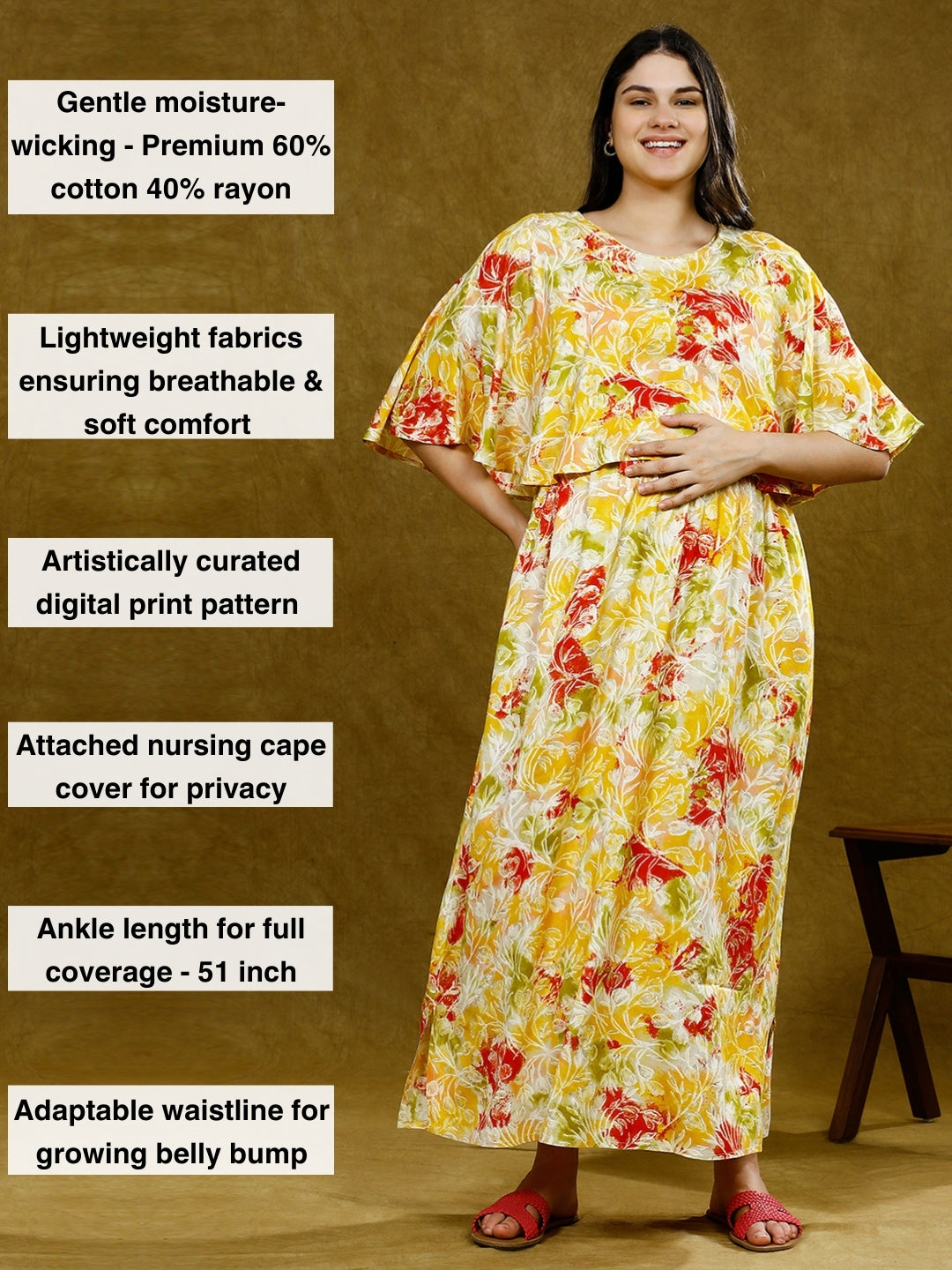 STYLISH MATERNITY PONCHO GOWN WITH ATTACHED CAPE