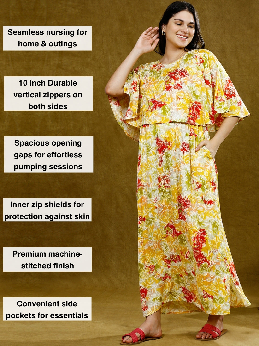 STYLISH MATERNITY PONCHO GOWN WITH ATTACHED CAPE