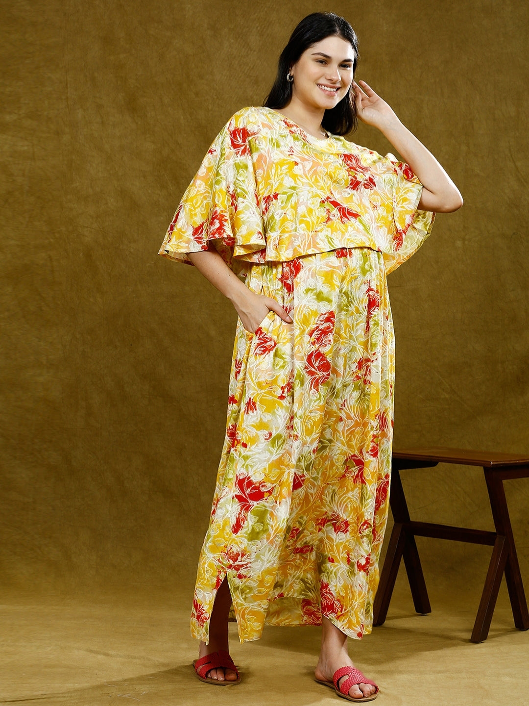 STYLISH MATERNITY PONCHO GOWN WITH ATTACHED CAPE