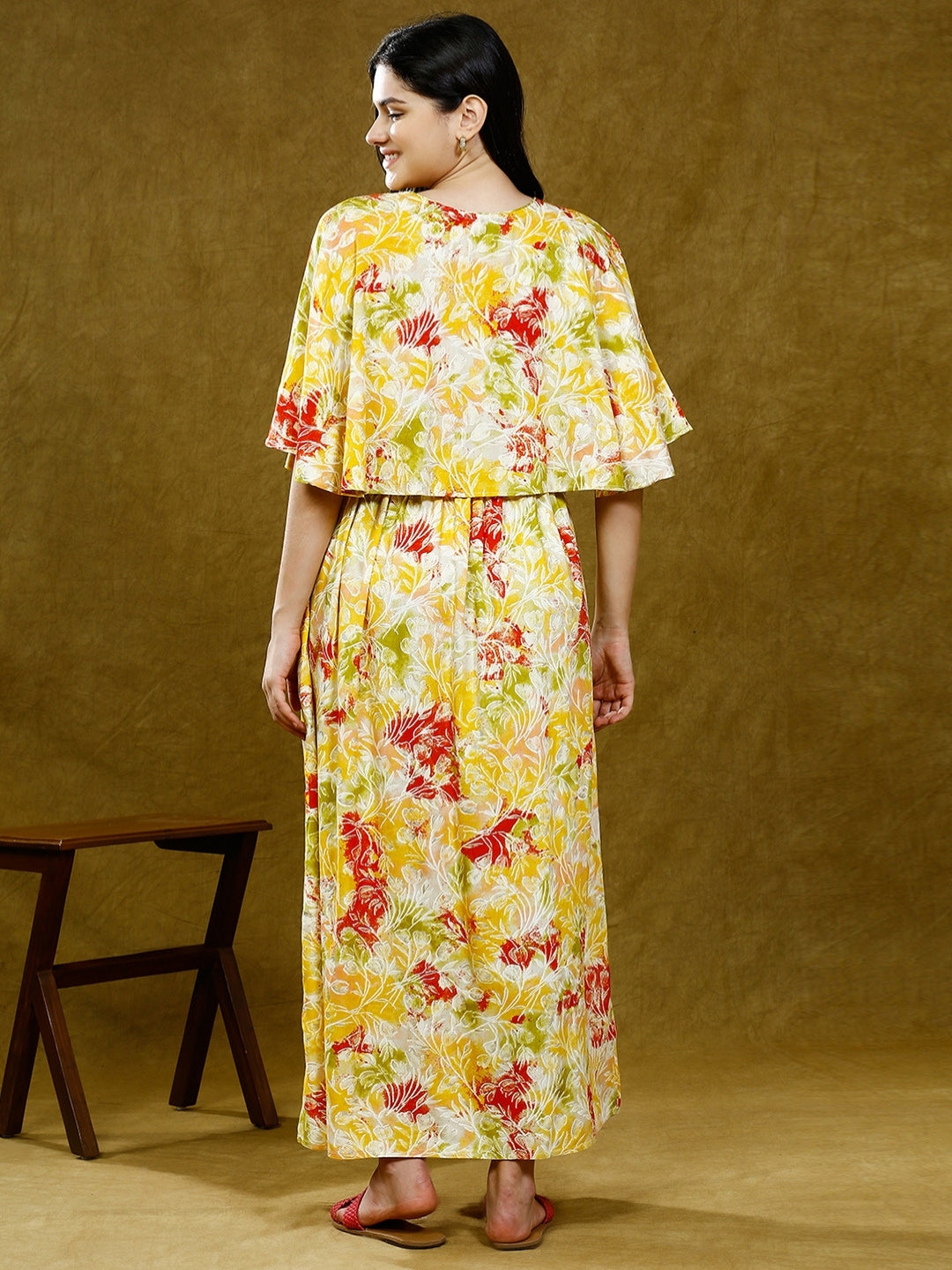 STYLISH MATERNITY PONCHO GOWN WITH ATTACHED CAPE