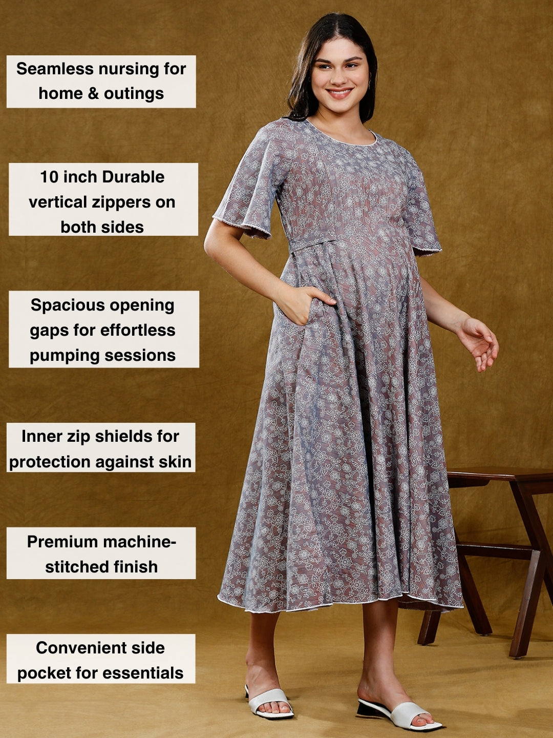 TRENDY PREGNANCY FLARE KURTA WITH POCKET