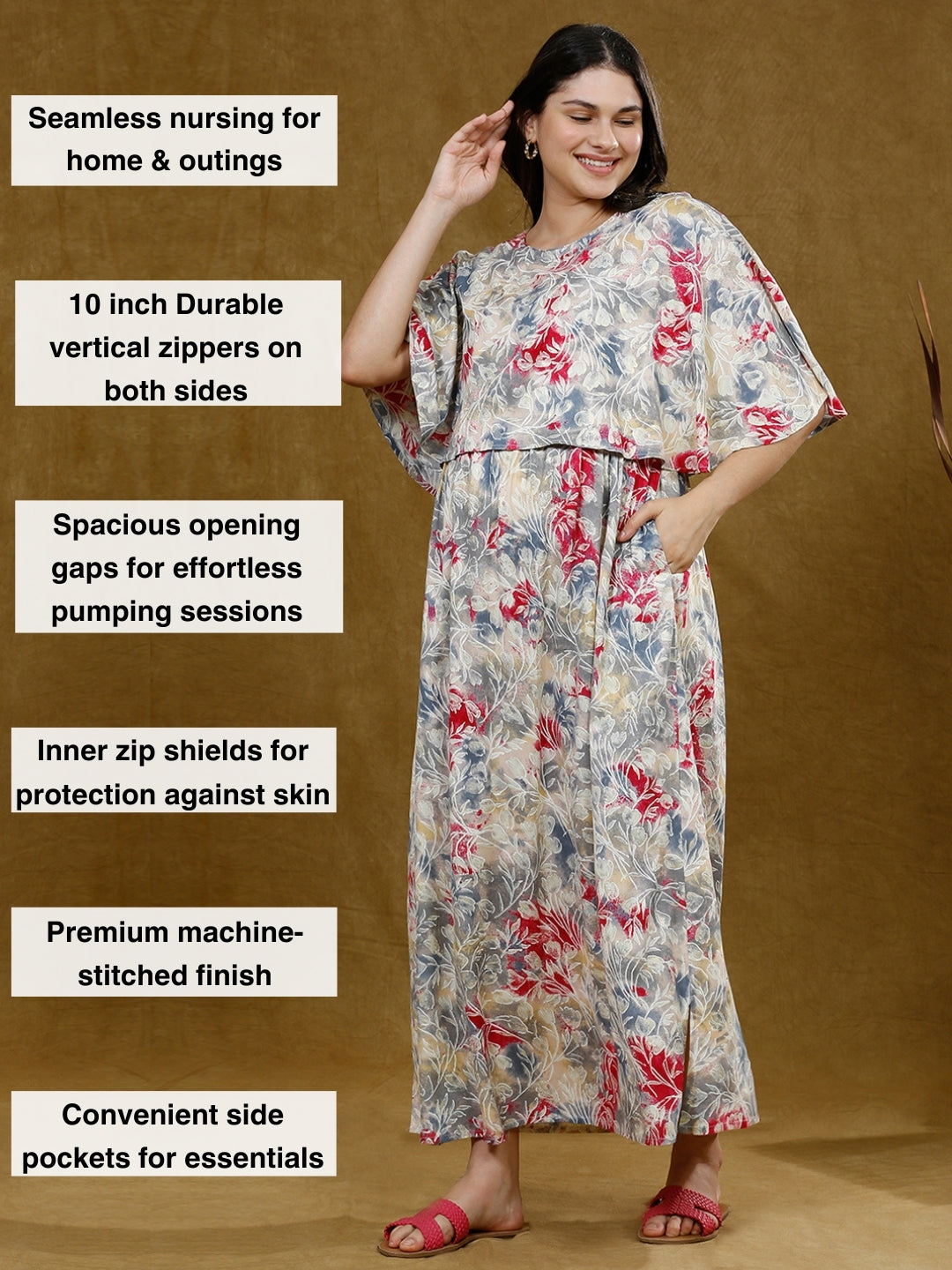 STYLISH PREGNANCY PONCHO GOWN WITH ATTACHED CAPE