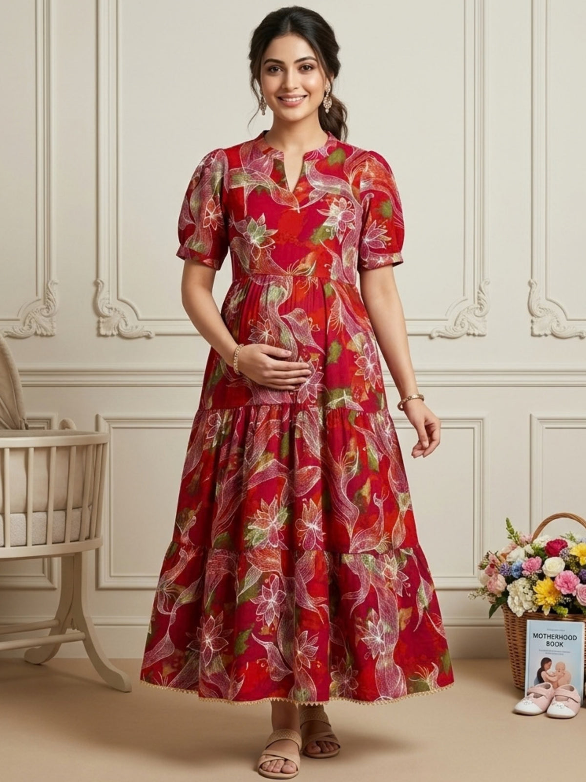 CLASSIC MATERNITY DRESS GOWN WITH NURSING ACCESS