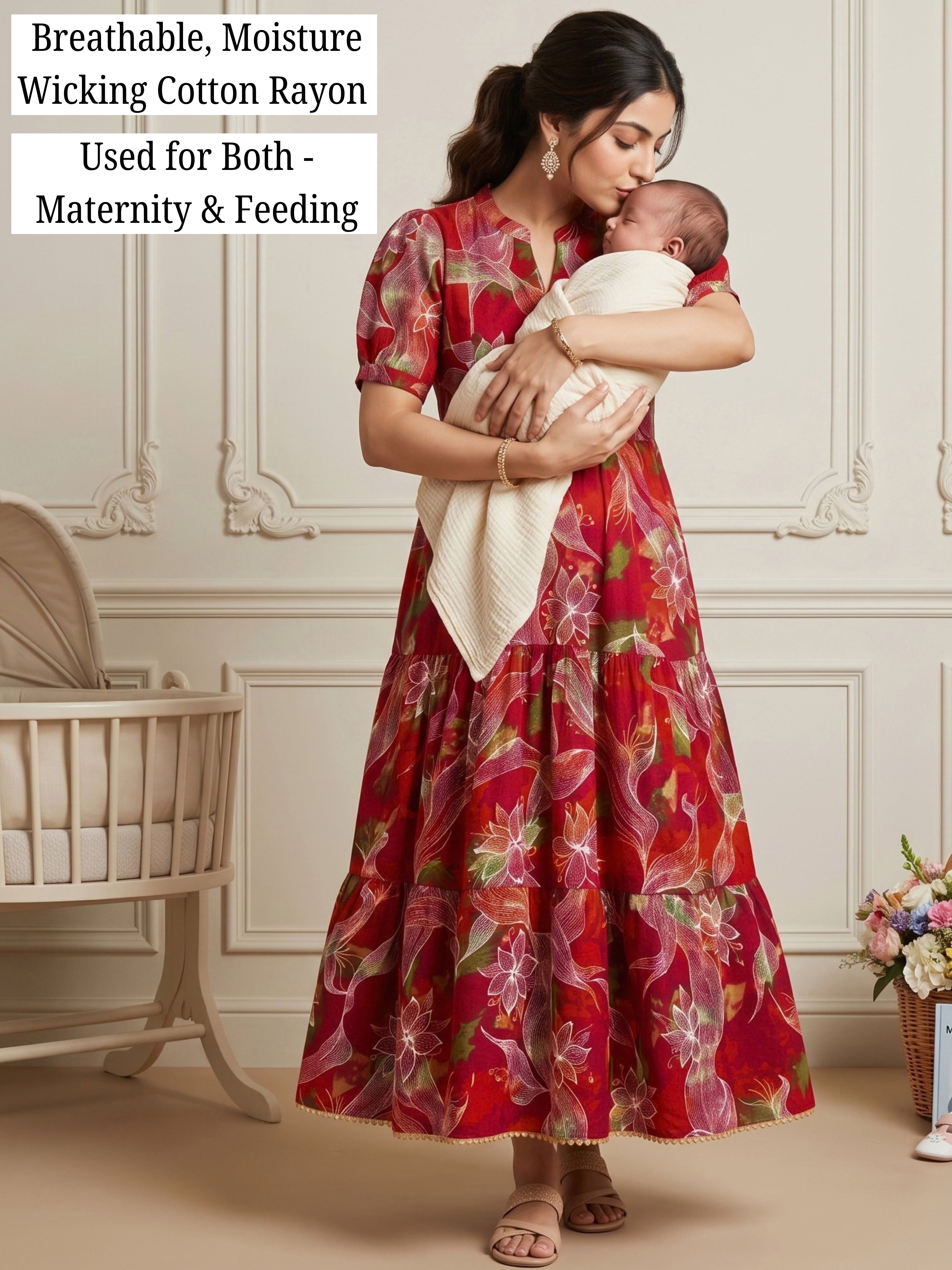 CLASSIC MATERNITY DRESS GOWN WITH NURSING ACCESS