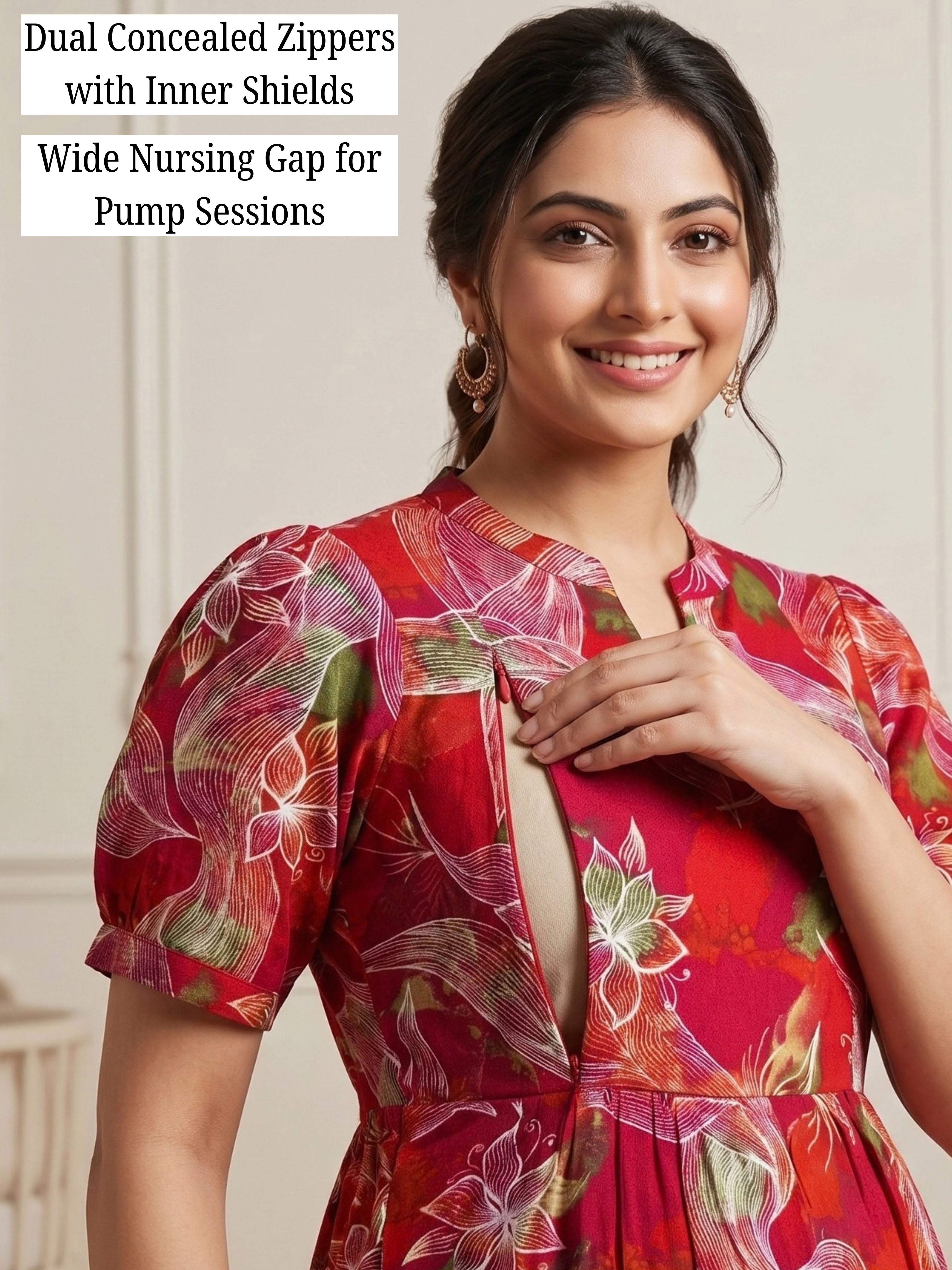 CLASSIC MATERNITY DRESS GOWN WITH NURSING ACCESS