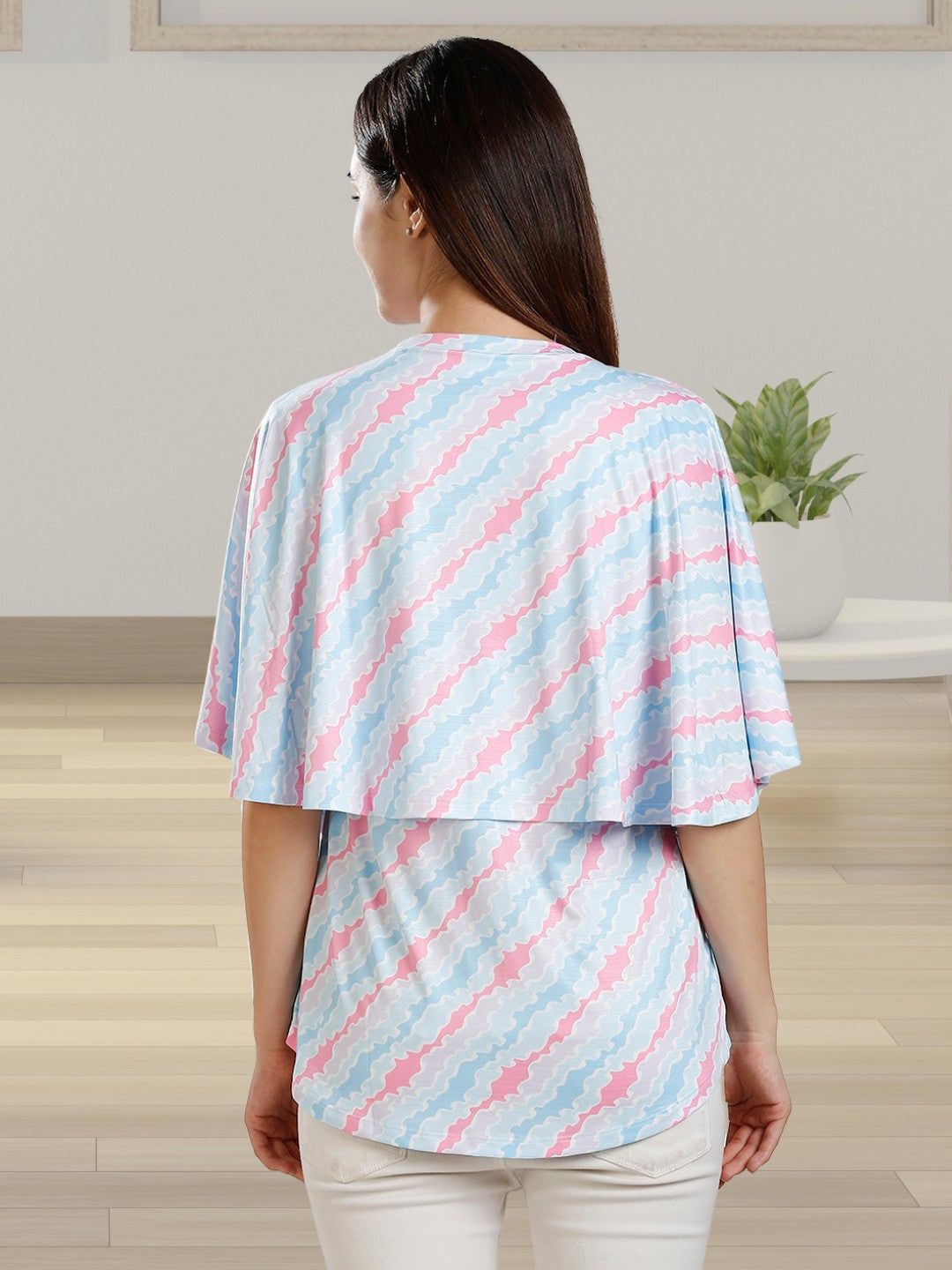 FASHIONABLE ZIPLESS NURSING TOP WITH ATTACHED CAPE