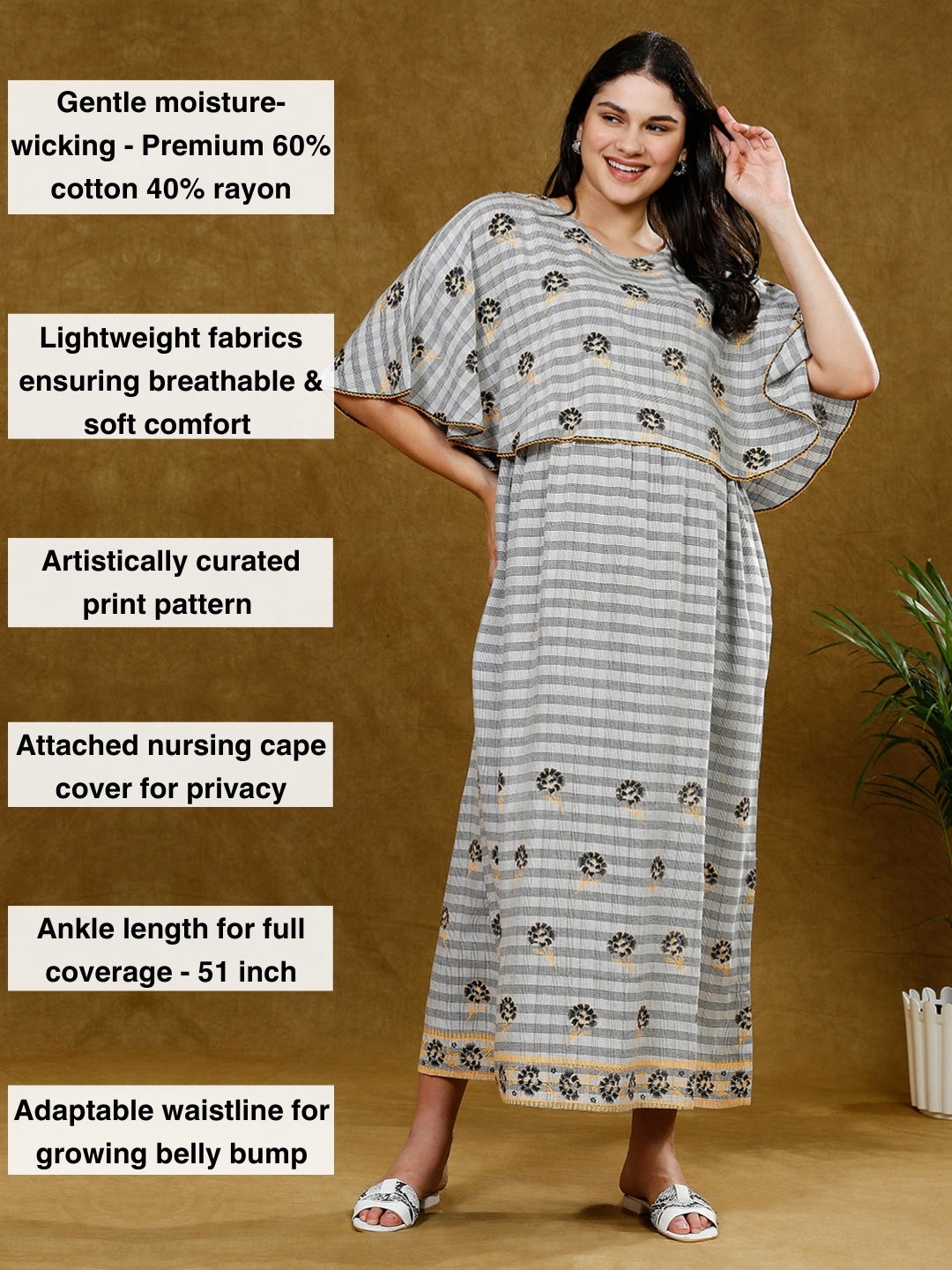 NEWEST MATERNITY PONCHO GOWN WITH ATTACHED CAPE