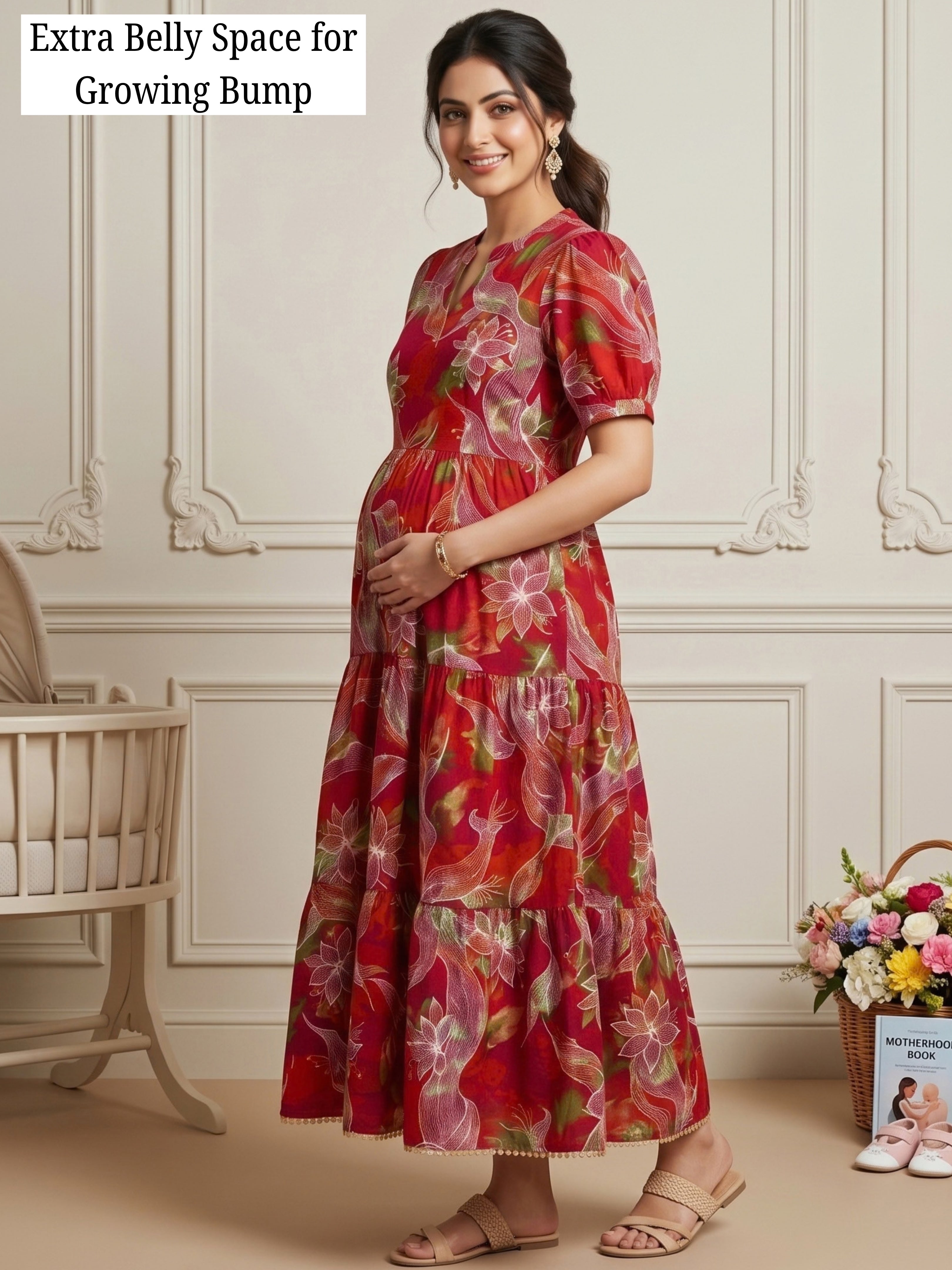 CLASSIC MATERNITY DRESS GOWN WITH NURSING ACCESS